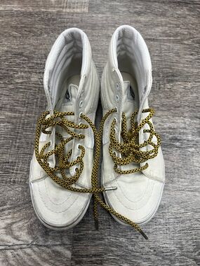 White High-Top Sneakers with Yellow Black Rope Laces